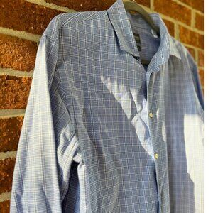 Armani Collezioni Men’s Slim Fit Dress Shirt Blue Check Long Sleeve Size 41/16